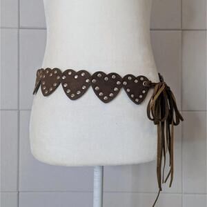 Vintage y2k studded heart link tie belt w/ fringe ties